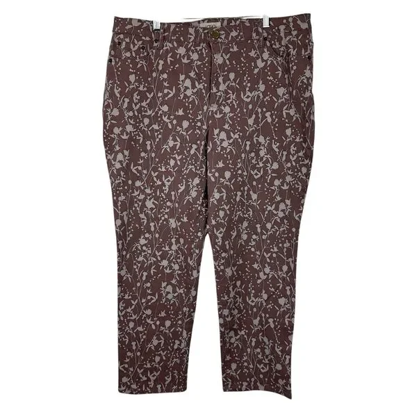 LOGO Lori Goldstein Jeans Women Size 20W Taupe Floral Stretch Twill Straight - Picture 2 of 11